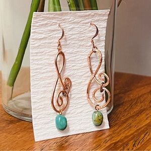 Elegant Treble Clef Copper and Turquoise Earrings